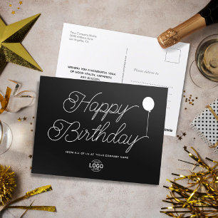 Carte Postale Logo Script minimal Black Business Joyeux Annivers