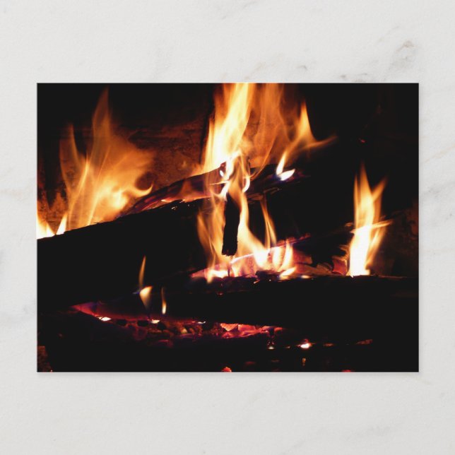 Carte Postale Logs dans la cheminée Photographie de feu chaud (Devant)
