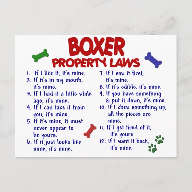 Carte Postale Lois sur les propriétés Boxer 2 (Devant)