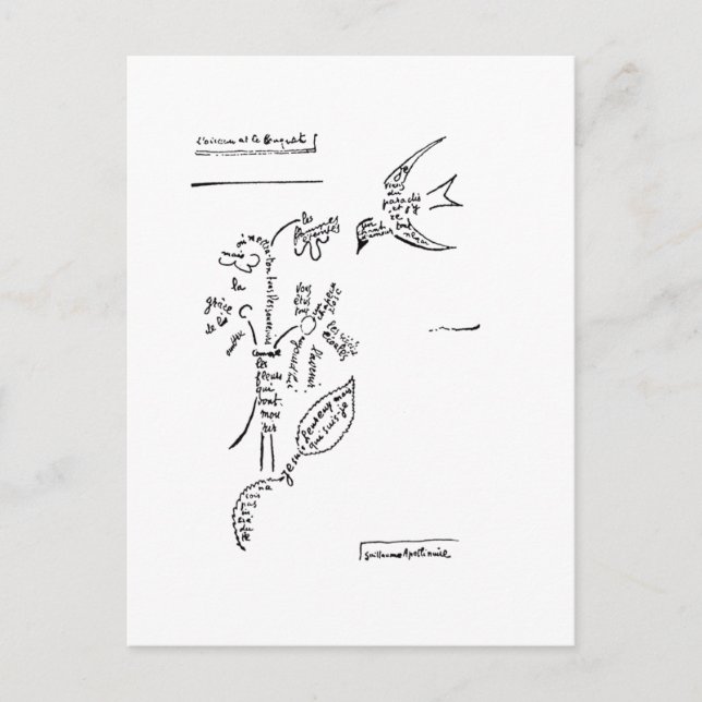 Carte Postale L'oiseau et le bouquet, par Apollinaire (Devant)