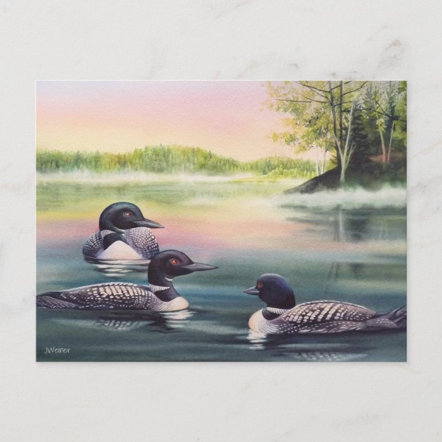 Carte Postale Loisirs nord-américains sur l'aquarelle du lac (Devant)