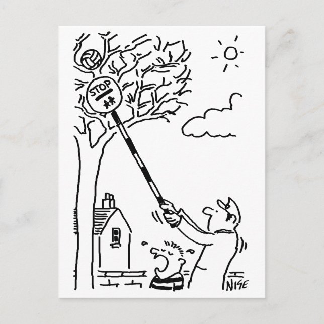 Carte Postale Lollipop Man aide à obtenir une balle d'un arbre (Devant)