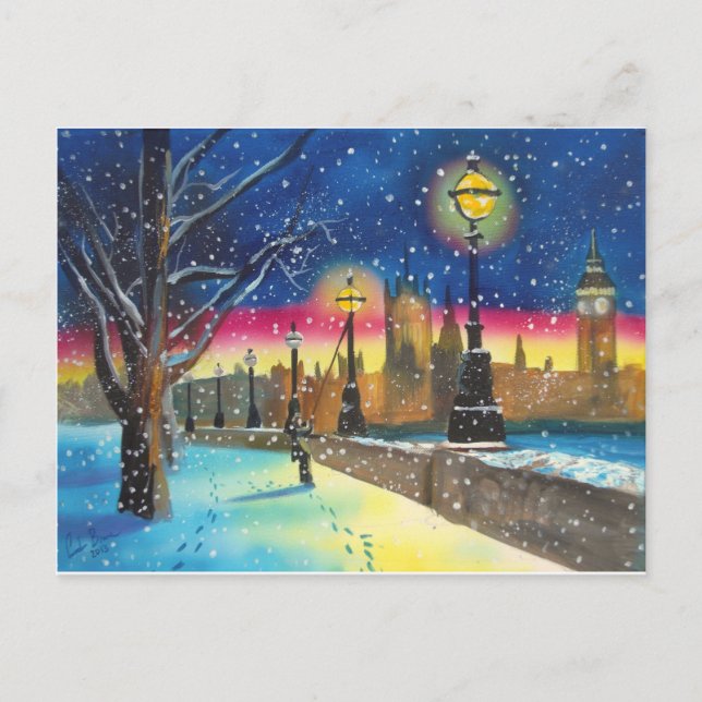 Carte Postale London lamplighter thames Gordon Bruce art (Devant)