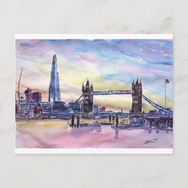 Carte Postale London Tower Bridge avec The Shard au crépuscule (Devant)