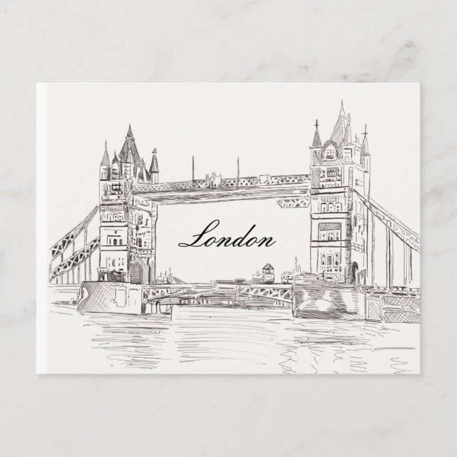 Carte Postale London Tower Bridge Black Ink Dessin classique (Devant)