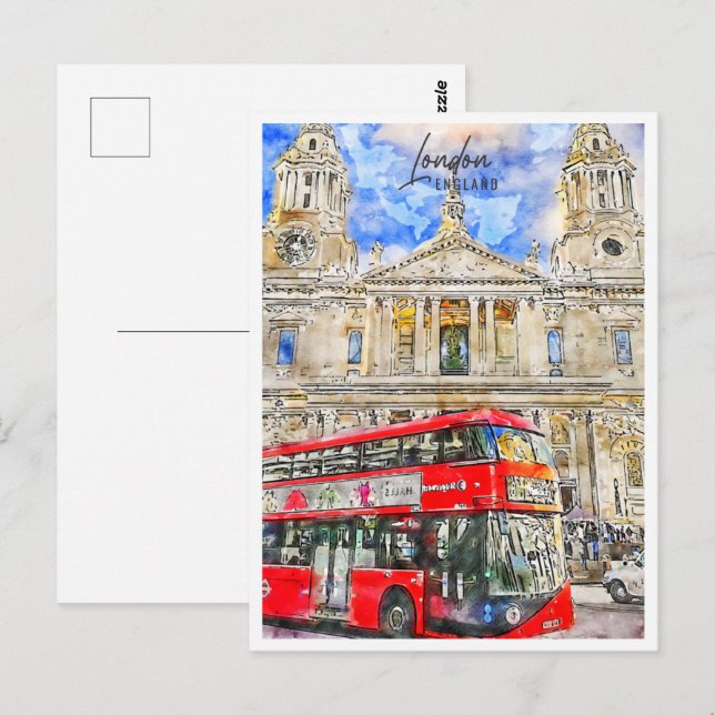 Carte Postale Londres Angleterre Travel Place Watercolor (Devant / Derrière)