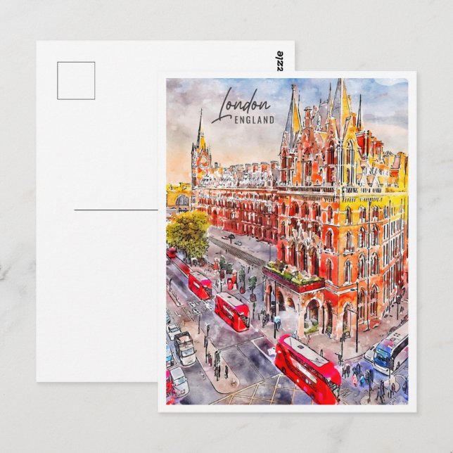 Carte Postale Londres Angleterre Travel Place Watercolor (Devant / Derrière)