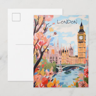 Carte Postale Londres Angleterre Voyage Ville Peinture Esthétiqu