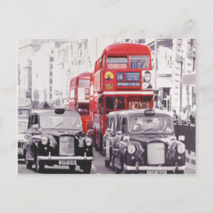 Carte Postale Londres, bus rouges et cabines noires