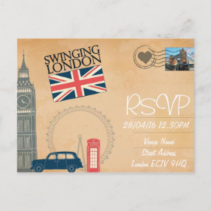 Carte Postale Londres Mariage à thème RSVP Invitation avec photo