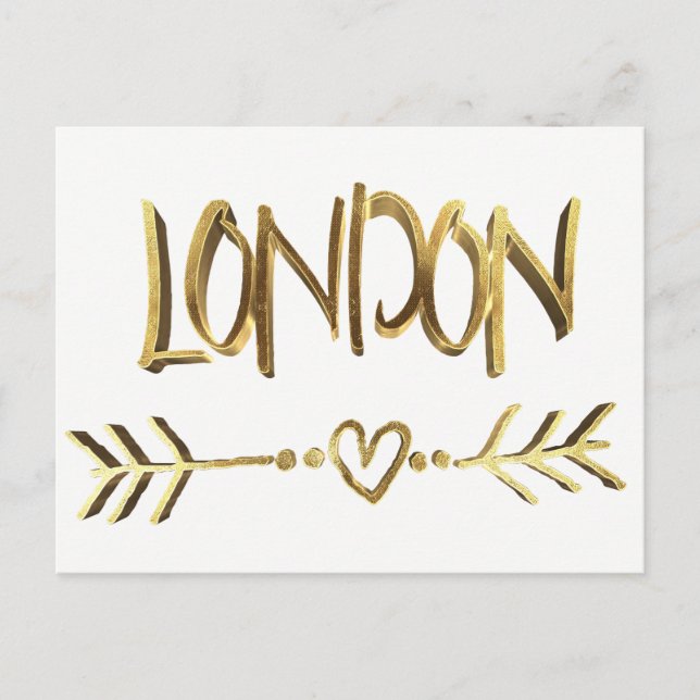 Carte Postale Londres Royaume-Uni Love Elegant Gold Look Typogra (Devant)