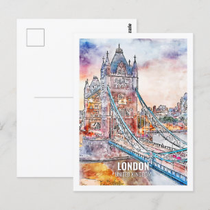 Carte Postale Londres Royaume-Uni Travel Place Watercolor
