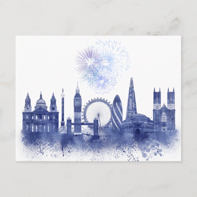 Carte Postale Londres Skyline - Aquarelle bleue (Devant)