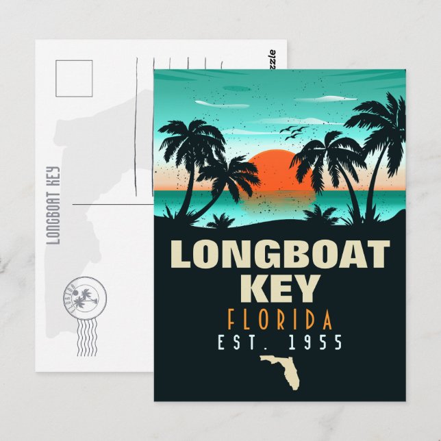 Carte Postale Longboat Key Florida Retro Sunset Souvenirs 60s (Devant / Derrière)