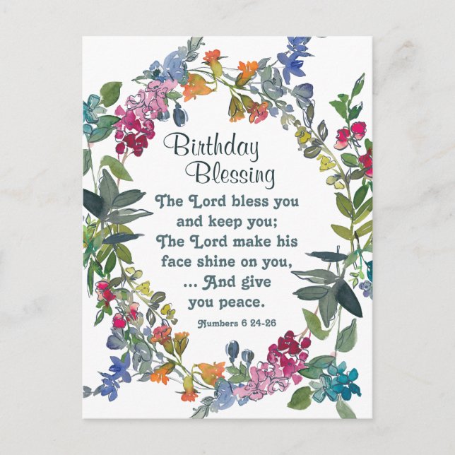 Carte Postale Lord Bénis You Bible Verse Fleurs sauvages Anniver (Devant)