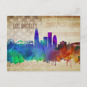 Carte Postale Los Angeles, CA   Aquarelle Ville Skyline