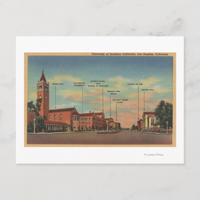 Carte Postale Los Angeles, CAView du campus de l'U.S.C. (Devant)