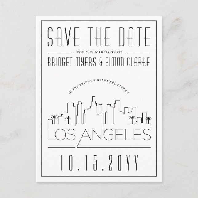 Carte Postale Los Angeles | Skyline stylisée Enregistrer la date (Devant)