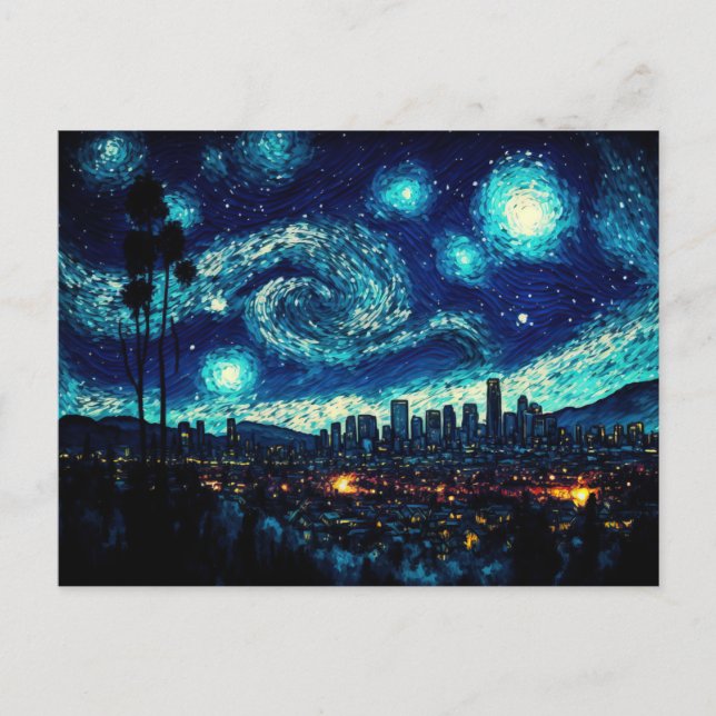 Carte Postale Los Angeles, style Starry Night de Van Gogh (Devant)