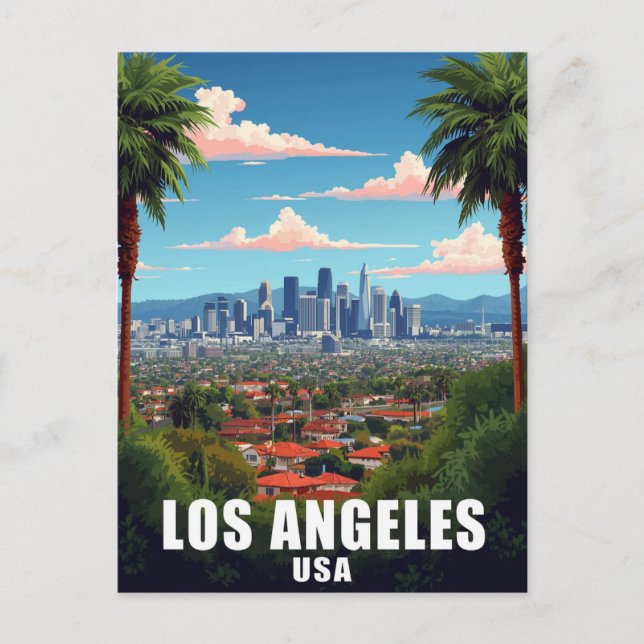 Carte Postale Los Angeles USA Skyline Palm Trees Travel (Devant)