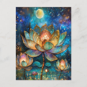 Carte Postale Lotus de verre tendu fleurit au clair de lune