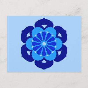 Carte Postale Lotus Flower Mandala, Indigo et bleu clair