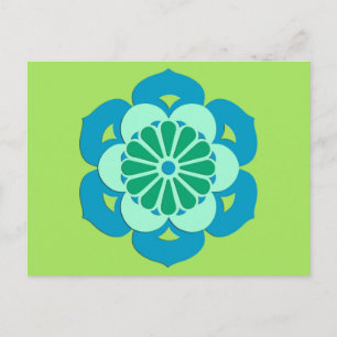 Carte Postale Lotus Flower Mandala, Lime Green et Bleu clair