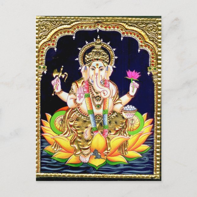 CARTE POSTALE LOTUS GANESHA TANJORE PEINTURE (Devant)