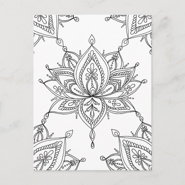 Carte Postale Lotus Mandala Motif Floral Couleur adulte (Devant)