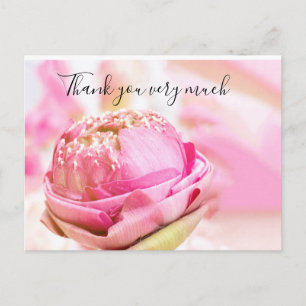 Carte Postale Lotus plié rose en Merci arrière - plan rose