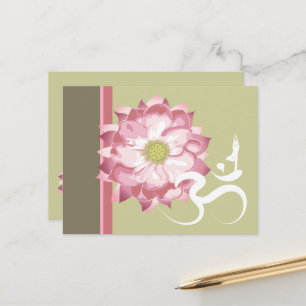 Carte Postale Lotus Rose Yoga Fleur et Calligraphie Zen Om Aum