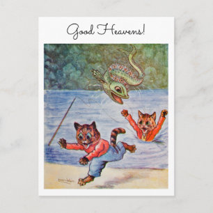 Carte Postale Louis Wain drôle de bande dessinée pêche chats gra