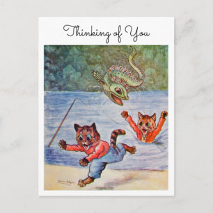 Carte Postale Louis Wain Drôles de chats de pêche pensant à vous
