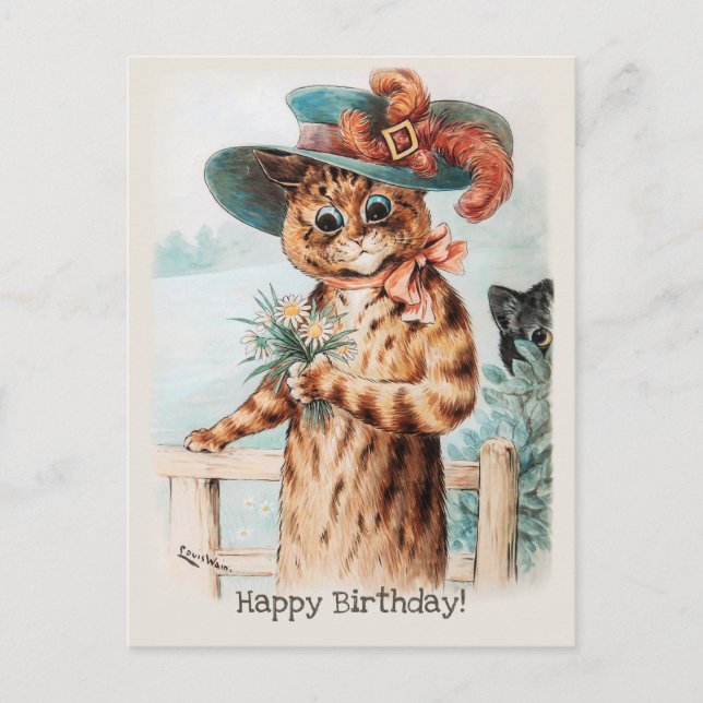 Carte Postale Louis Wain Flowers pour la duchesse Anniversaire C (Devant)