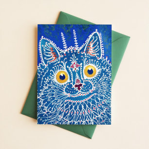 Carte Postale Louis Wain Psychedelic Blue Chat Peinture Vintage