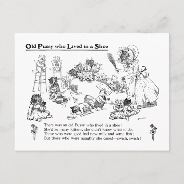 Carte Postale Louis Wain Vieux Chat en Chaussure Nursery Rhyme (Devant)