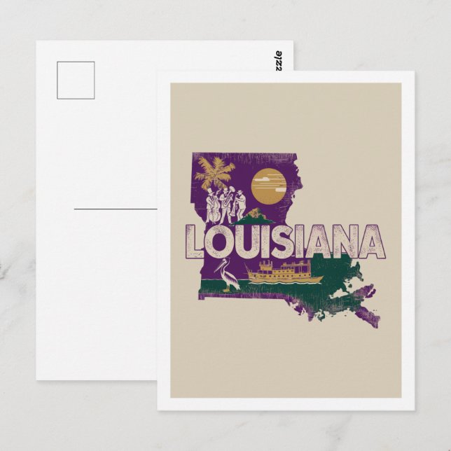 Carte Postale Louisiana Retro Travel Design Icone États-Unis (Devant / Derrière)