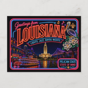 Carte Postale Louisiane Neon State Rétro Vintage
