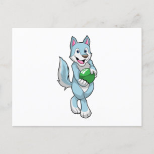 Carte Postale Loup au bowling avec boule de quillage