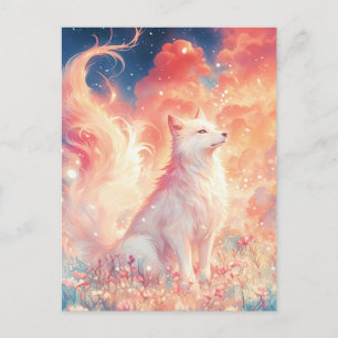 Carte Postale Loup Blanc Majestueux dans le Jardin du Coucher de