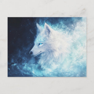 Carte Postale Loup Blanc Majestueux dans une Nébuleuse Bleue Lum
