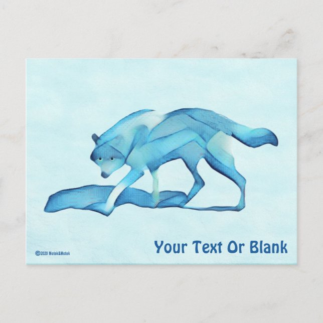 Carte Postale Loup Bleu Sur Neige (Devant)