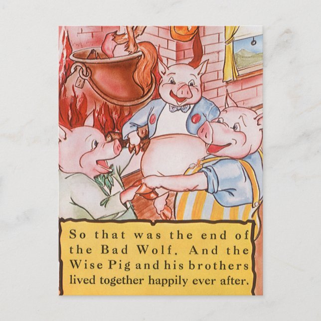 Carte Postale Loup de Cuisine de trois petits cochons, conte Vin (Devant)