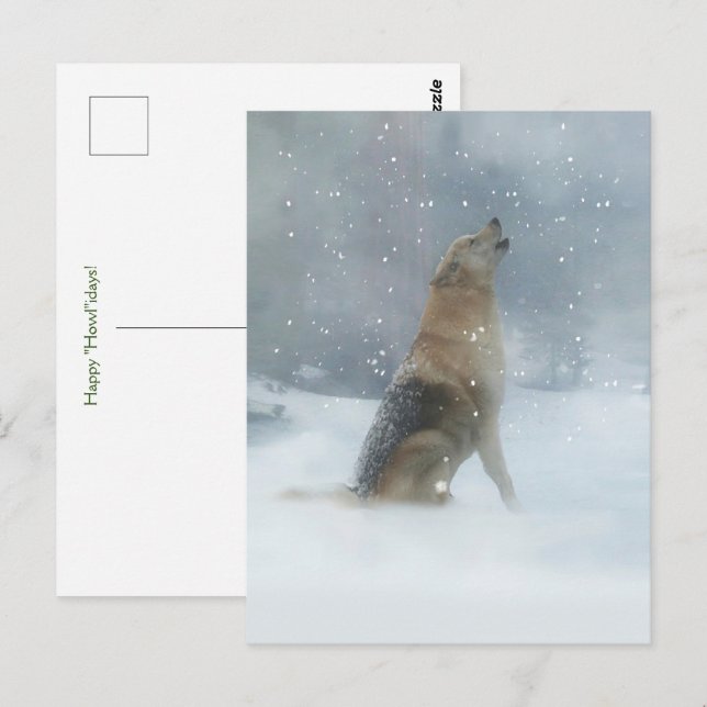 Carte Postale Loup de vacances et neige heureux Howlidays (Devant / Derrière)