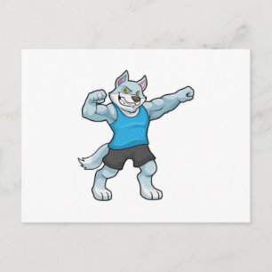 Carte Postale Loup en culturiste avec de gros bras supérieurs