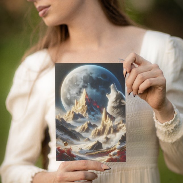 Carte Postale Loup hurlant sous les pics lunaires (Créateur téléchargé)