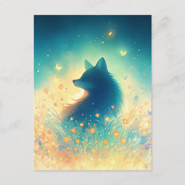 Carte Postale Loup Mystique dans une Prairie Ensoleillée (Devant)