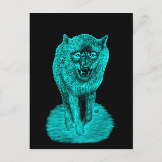 Carte Postale Loup noir en colère dans la nuit (Devant)