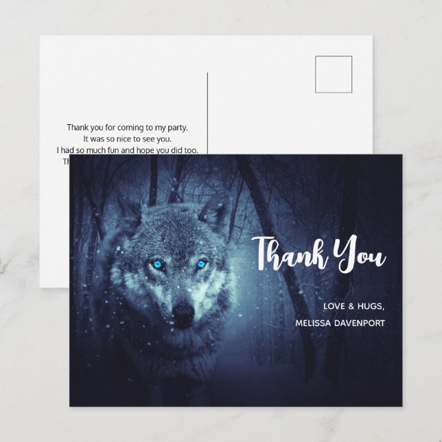 Carte Postale Loup Sauvage Magique aux Yeux Bleus Étonnants Merc (Devant / Derrière)