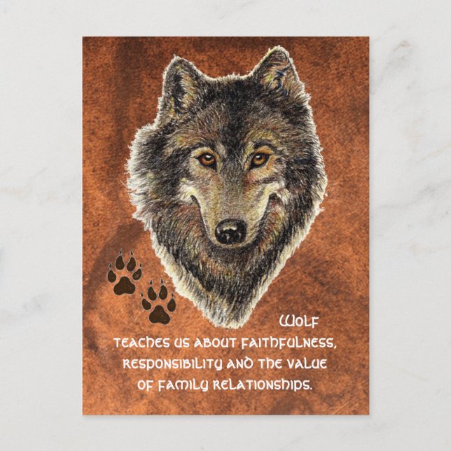 Carte Postale Loup, Totem animal loup, Guide de la nature (Devant)